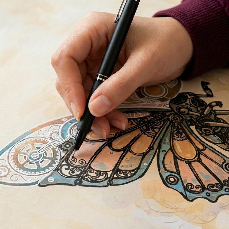 Adult coloring illustration ink tracing